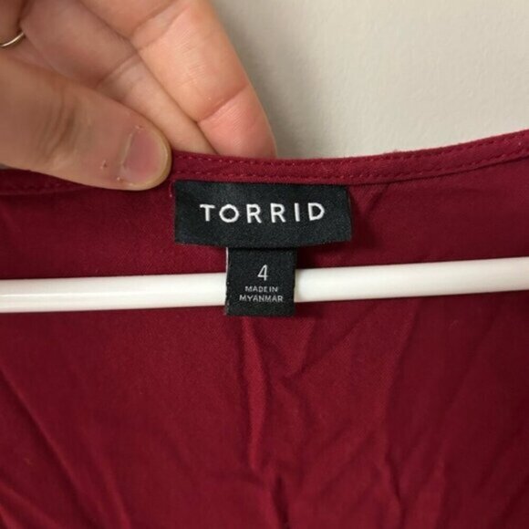 Torrid Red Button Down 3/4 Sleeve Blouse - Picture 5 of 5